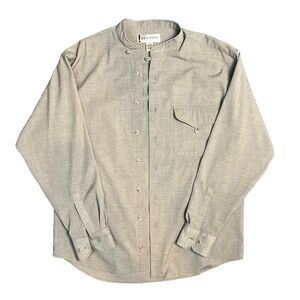 Vintage Reunion Men's Shirt Medium, Khaki Green Long Sleeve Button Up Rayon Wool